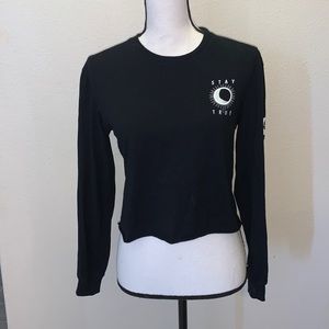 Cold Crush black Stay True positivity long sleeve crop top